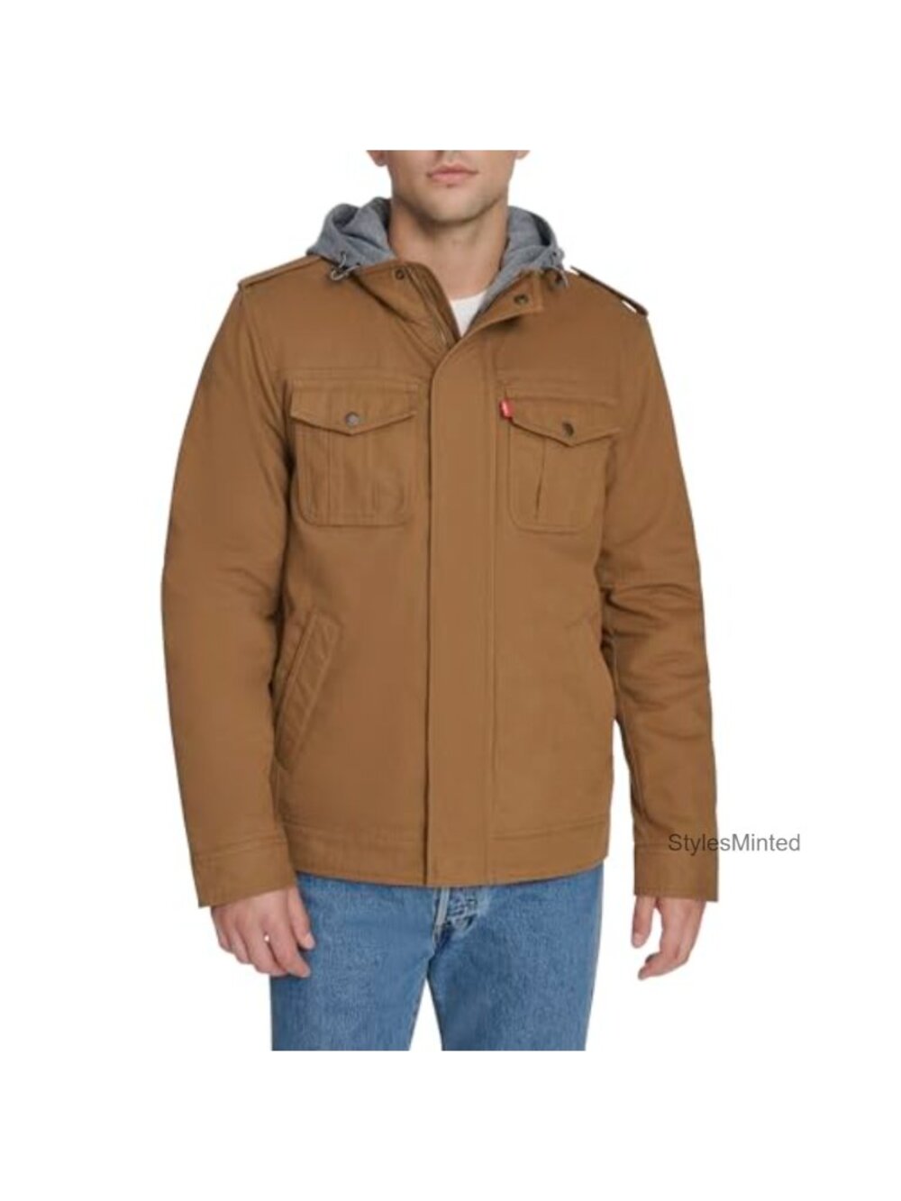 Washed Cotton Hooded Military Jacket Sherpa Lined Fitted Cold Weather